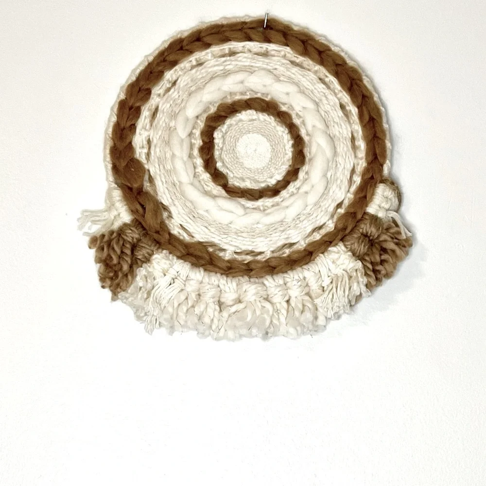 Bohemian Macrame Tassel Fringe Mixed Fiber Wall Ivory Tan Hanging Art Decor